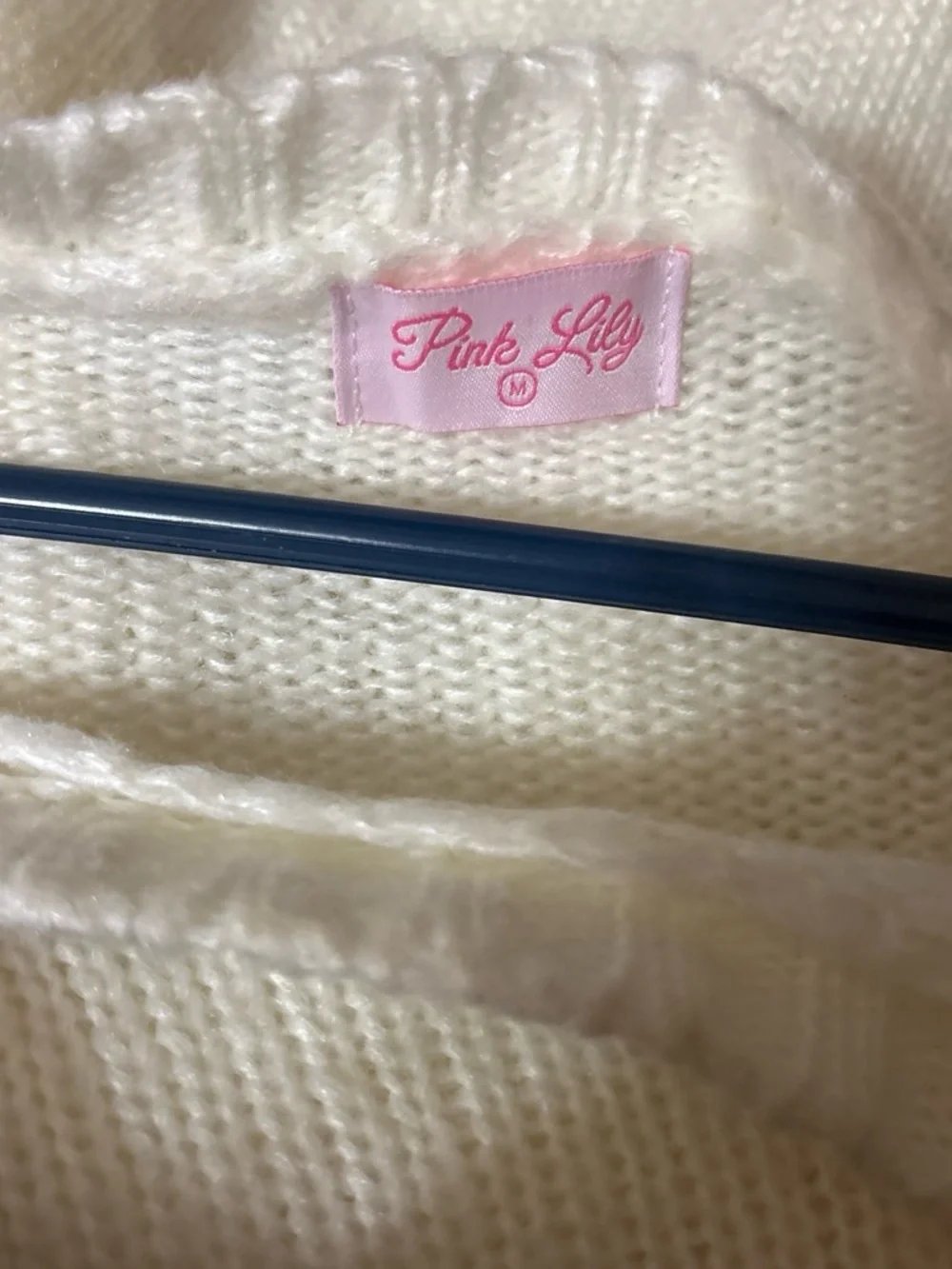 Pink Lily Cream Knit Sweater with Pink Pom-Pom Hearts